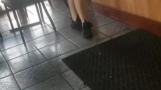 Hot young Latina lady picking up Jamaican food