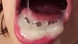 Rancid Cunt Eats a Healthy Mouthful of Thick, Lumpy Glue