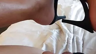 Mature Crossdresser fluffy black mule masturbation