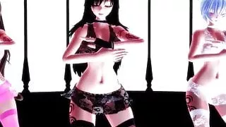 MMD Cyber Thunder Yuuka Kazami, Yamato and Cirno sexy dance