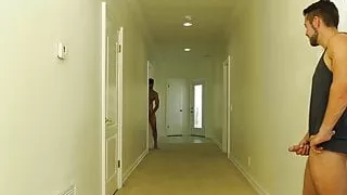 Horny Bi guys doggystyle spitroast threesome with blonde bab