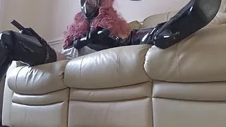 Worms view - Shiny PVC Thigh Boots and Panties - Vibro Cum