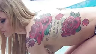 Inked blondie Kali Roses outdoor blows BBC before doggystyle