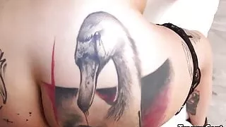 Massive ass tranny takes black cock
