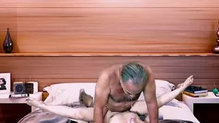Silver haired Latin man with a horny bitch