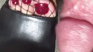 Big cock jerks off to Sexy red toes