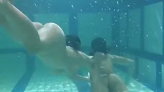 Bouncing tits lesbians Katka and Barbara underwater