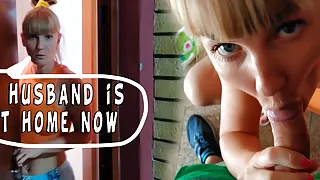 Cheating wife sucked neighbor's dick in the entrance