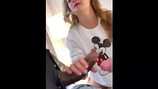 Girl Measures Guy's Dick while Blowing him