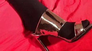 Cum on Silver High Heel Mules