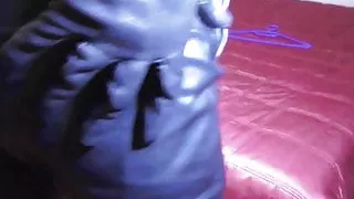 Leather Gloves play with cock