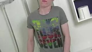 Horny Damian wanking his big dick solo in bathroom