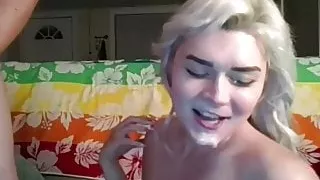 blond transsexual  gives a hot blowjob and getranssexual  hot jizz on her face
