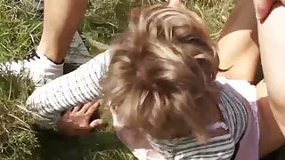 Horny grandma pounded hardcore outside by young jock cock