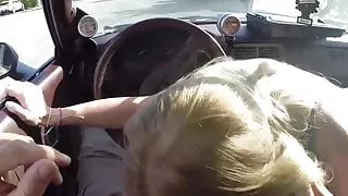 Teen blonde big cock sucking car ride and pawnshop pounding