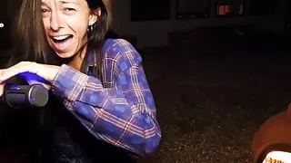 Camgirl tries to keep her moans quiet while playing guitar