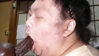 Fat bitch pig Shino blows chubby cock dildo