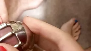 Milking in chastity cage