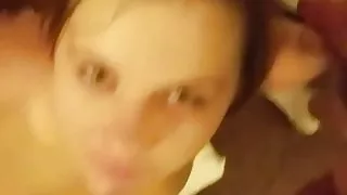 Skanky slutwife sucks 2 and gets facial.