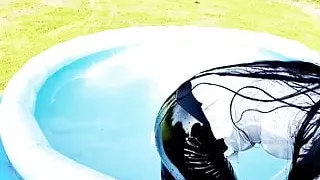 Asian with bigass tight leather leggings wetlook white shirt