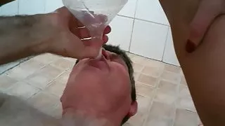 grandpaps must drink the pee of 4 girls with funnel