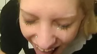 Thrashy Kati really enjoys taking loads in her whore face!