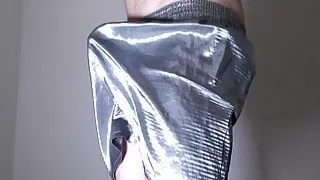 Satin Shorts fall off while jogging and dick bouncing