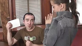 Petite girl spreads legs for his horny dick