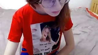 Skinny Nerd Girl Has Orgasm
