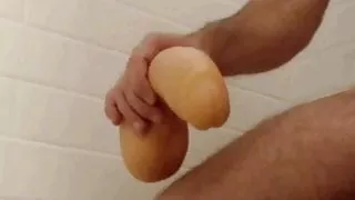 CEI, milking cock into glass, licking cum from dildo