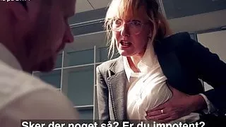 Danish mature Ditte Hansen pretends to lick nipple in skit