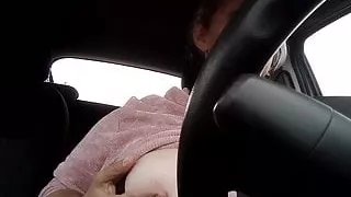 Nippleplay awhile driving car