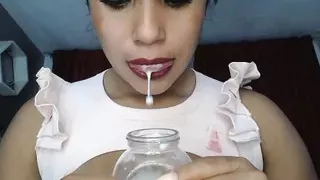 Busty Latina Elena milks tits and sucks straight from source