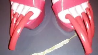 LADY L RED HIGH HEELS  LONG RED NAILS (video short version)