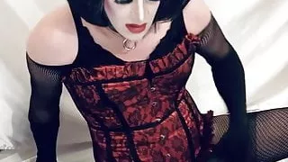 Fuck Toy Slut in heavy makeup grinds on dildo