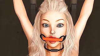 Hot dickgirl fucks a sexy young blonde in restraints in lab