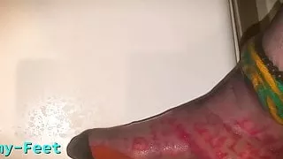 slid into girlfriend  stockings and pissed all over my slutty feet