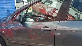Step mom morning fuck in the car with double dick