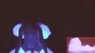 white stocking neon angel handsfree cum