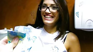 Young Petite Latina Teen Paid Cash In Library Bathroom, POV
