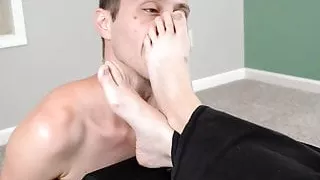 Top view of relaxed foot worship with Stitch