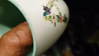 Quick jerkoff with bosses sandals and coffee cup