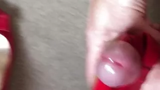 Cumming Into red peep toe pumps