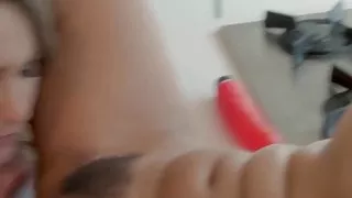 Lesbian lovers passionate sex on the kitchen counter