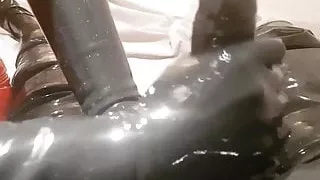Latex Gloved Handjob in Latex Catsuit