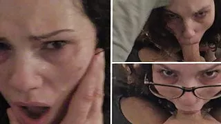 Amateur slut goes on her knees for a sloppy POV deepthroat