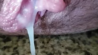 White girl pushing out my cum