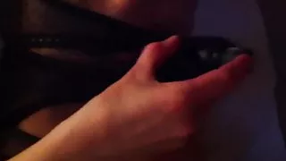 Wife fucking herself with black dildo