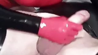 Latex Rubber Crossdresser Sucks Cock