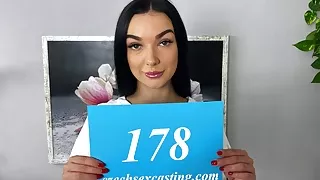 Astonishing brunette slut rides in casting